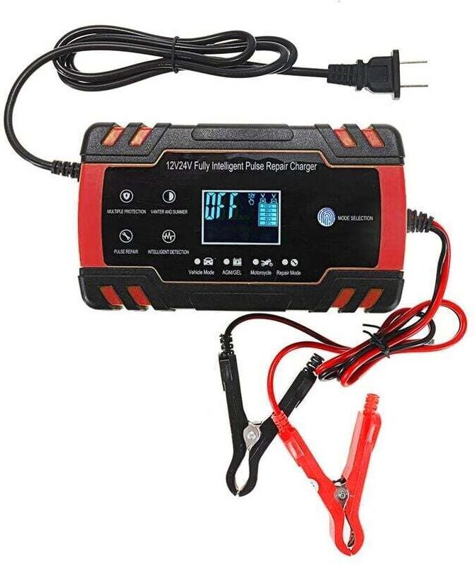 Touchscreen-Impulsreparatur, 12 V/24 v, 8 a, LCD-Batterieladegerät, Rot, für Auto, Motorrad, Blei-Säure-Nass-Gel-AGM-Bat...
