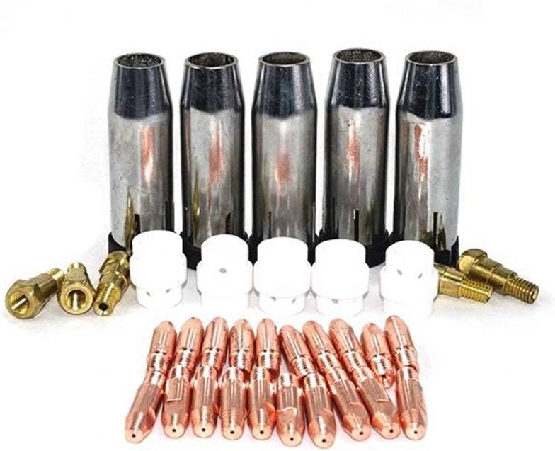35Pcs 24KD Schweißbrenner Verbrauchsmaterial 1,0 mm mig Gasdüse Spitzenhalter Diffusor für Maschine