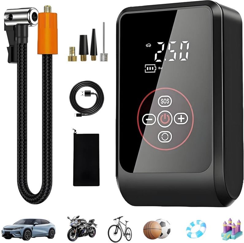 Elektrische Luftpumpe 150 psi, 3-in-1 Tragbare Akku Kompressor, Mini Fahrrad Luftpumpe Elektrisch Mit Digital led Anzeig...