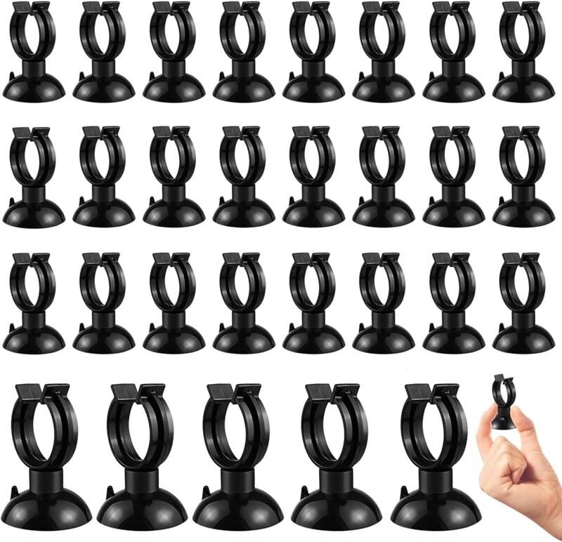 30 Saugnäpfe für Aquarien, umweltfreundliche PVC-Klemmen für Wasserheizungen, Thermometer, Wasserschläuche (Schwarz)