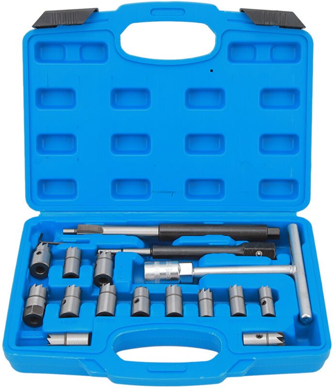 aqxreight Einspritzdüsensitz-Frässet, 17-teilig, aus Kohlenstoffstahl, Reibahlen-Reinigungs- und Demontagewerkzeug-Set m...