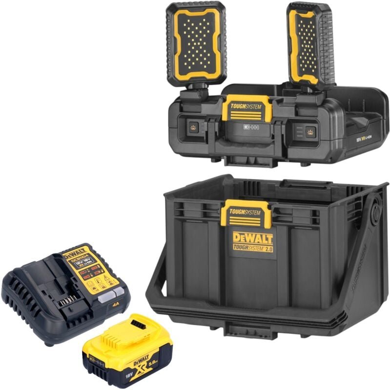 DeWalt DWST08061-1 Werkzeugbox mit integrierten Leuchten 395 x 352 x 255 mm ToughSystem 2.0 + 1x Akku 5,0 Ah + Ladegerät
