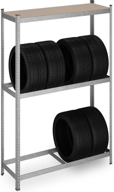 Reifenregal für 8 Reifen, HxBxT: 180 x 120 x 40 cm, 795 kg, verzinkter Stahl, Stecksystem, Räderregal, silber - Relaxday...