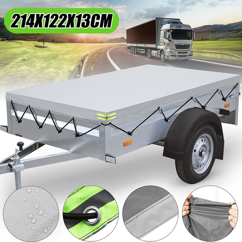 Anhängerplane 214x122x13cm + wasserdichter Gummigurt Grau