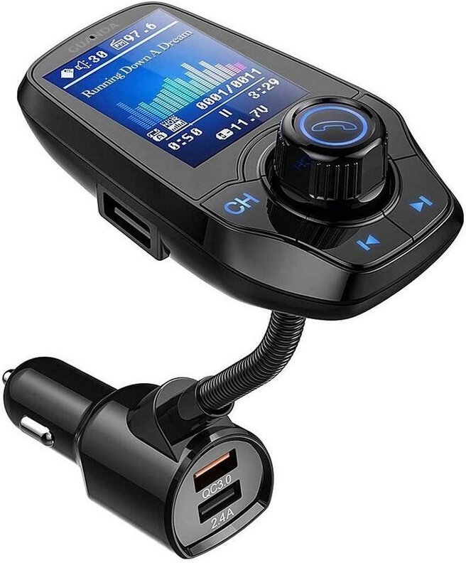 Bluetooth-FM-Transmitter für Autos mit 1,8-Zoll-Farbdisplay, MP3-Player-Kit, Kfz-Adapter, AUX-Ein- und -Ausgang, 2 USB-A...