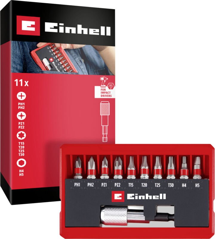 Bit Taschenbox 11tlg 118663 Bit-Set torx, ph, pz, Innen-Sechskant inkl. Bithalter - Einhell