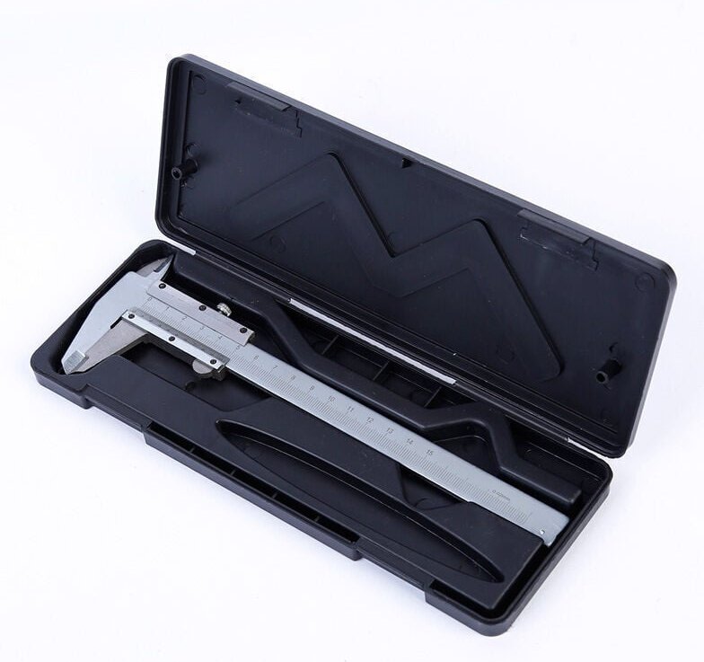 Messschieber, 150 mm / 0,02 mm, analog, Edelstahl, hochpräzises Mikrometer mit Tiefenmessung.