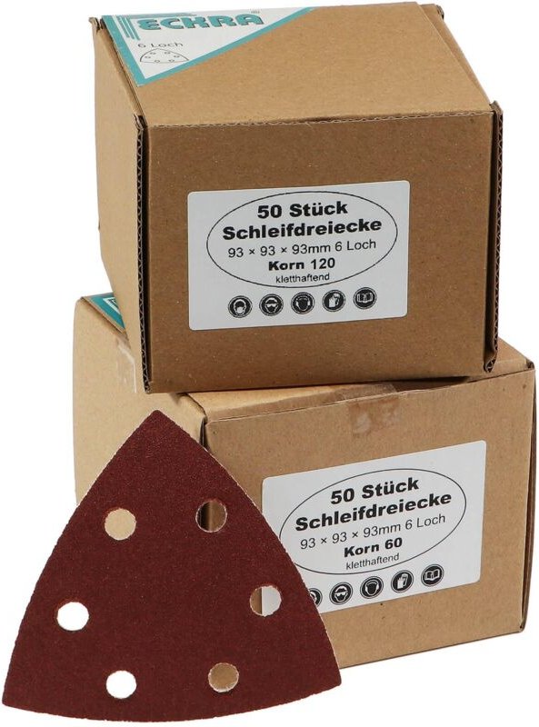 100 Klett Schleifdreiecke 93x93x 93mm Deltaschleifer Schleifscheiben Korn 60 120