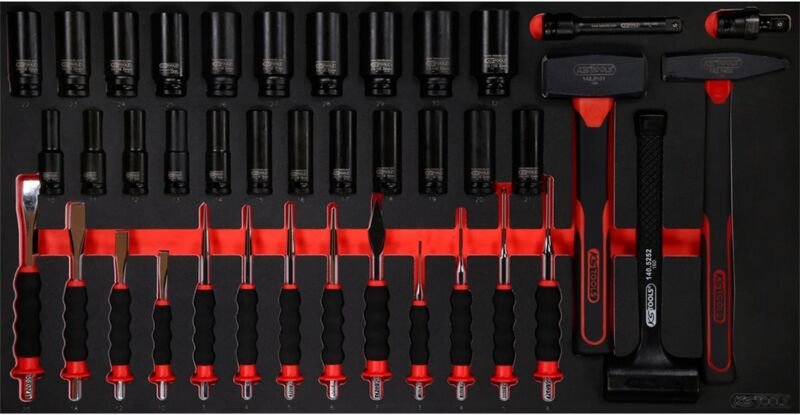 Ks Tools Hammer- / Meißel- / und Kraft-Stecknuss-Satz in Schaumstoffeinlage, 40-tlg.