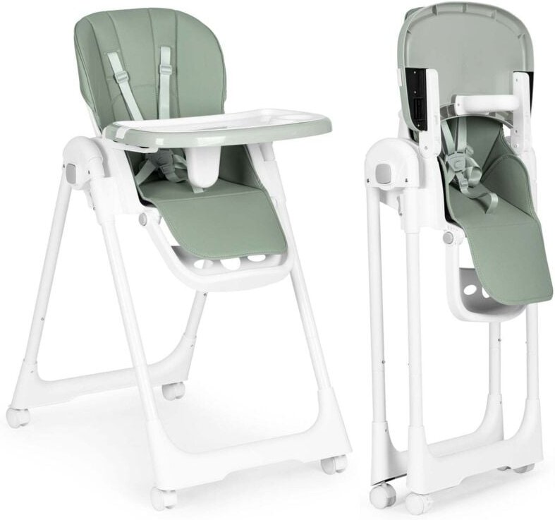 Hochstuhl futterungsstuhl hohenverstellbare oko ledergurte doppeltablett grun ecotoys