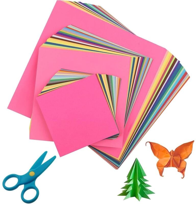 300 Blatt Buntes Faltpapier 10 Farben – Origami Papier Zweiseitig in 3 Größen (20x20, 15x15, 10x10) – Bastelpapier mit S...
