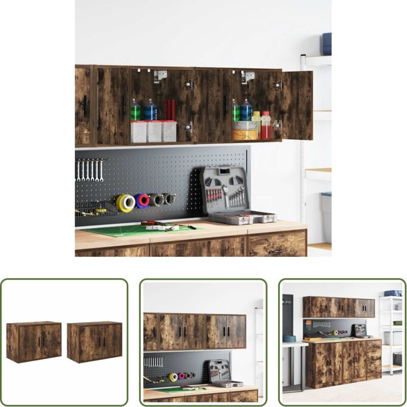 Werkzeugaufbewahrung - Garagen-Wandschränke 2 Stk. Räuchereiche Holzwerkstoff