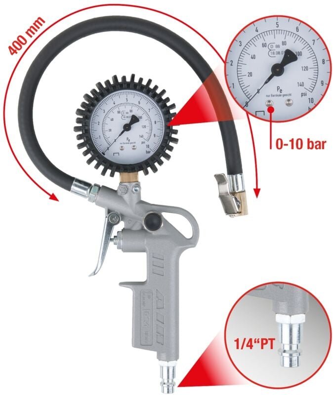 Ks Tools Geeichter Druckluft-Reifenfüllmesser, 0-10 bar