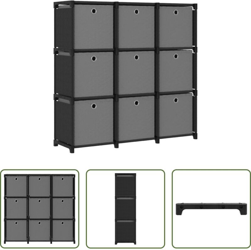 Stauraum - Würfelregal mit 9 Boxen Schwarz 103x30x107,5 cm Stoff