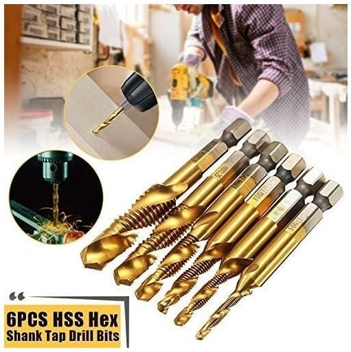 Ej.life - Bohrer- und Gewindebohrer-Set 6-teiliges 1/4' Sechskantschaft Metrisches Gewinde M3-M10 Gewindeschneidwerkzeug...