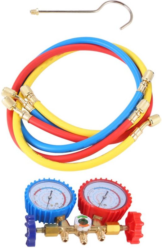 Verteiler-Messgerät-Set, 3-Wege-AC-Diagnose-Verteiler-Messgerät-Set für Kältemittel R410A/R22/R134A/R404A, Kfz-AC-Vertei...