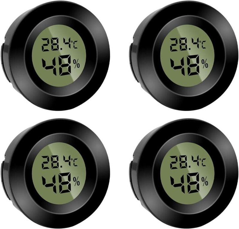 Set mit 4 Mini-Digitalhygrometern, runden Thermometern, Hygrometer, Temperaturanzeige (℉) oder Celsius (℃), für den Inne...