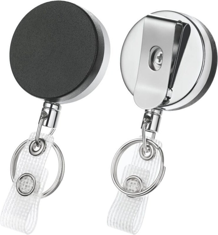 2 Stück einziehbarer Schlüsselanhänger (schwarz), einziehbarer Ausweishalter, robuster einziehbarer Ausweishalter mit St...