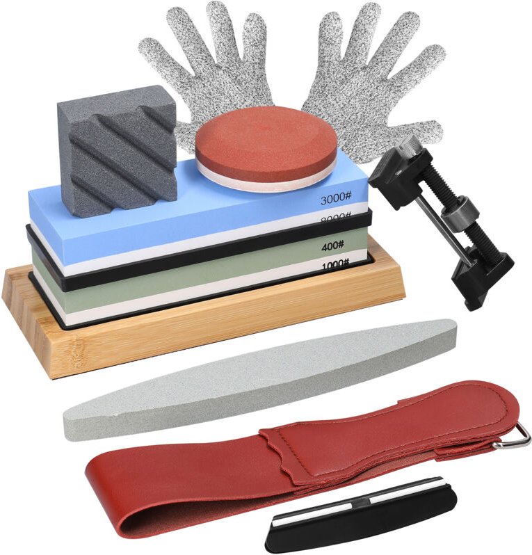 Decdeal - 400/1000 3000/8000 Grit Premium Whetstone Set geschnittenes Schärfen Steinkit -Schärfer für alle Klingen Nonsl...