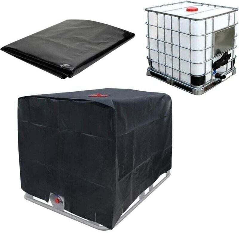 Wassertankabdeckung, IBC-Schutzplane – Schwarz – Deckel und Ventil bleiben frei – für 600-Liter-Tanks – IBC-Tankabdeckun...