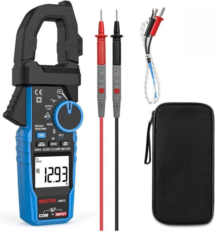 Digitale Stromzange TRMS 6000 Counts, 600A – Einschaltstrommessung, AC/DC Multimeter mit Temperatur, NCV, VFD & LoZ
