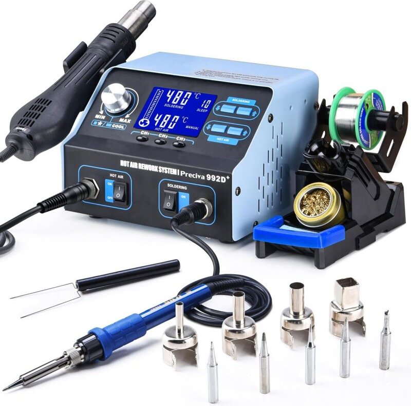 Lötstation, 992D+ Heißluftlötstation 750W Entlötstation Repairing-Station Heißluft Station Profi 2 in 1 Lötstation Lötko...