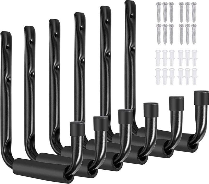 Stück robuste Garagenhaken, 24 cm, Aufbewahrungshaken aus Stahl, Wandaufhänger, Leiter-Organizer mit EVA-Schaum für Gara...