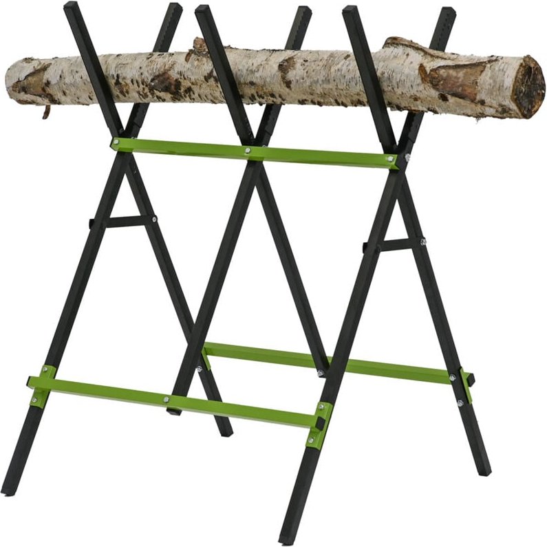 Holzsägebock klappbar Stahl pulverbeschichtet 100 kg Traglast 3-fach verstellbar in schwarz/grün