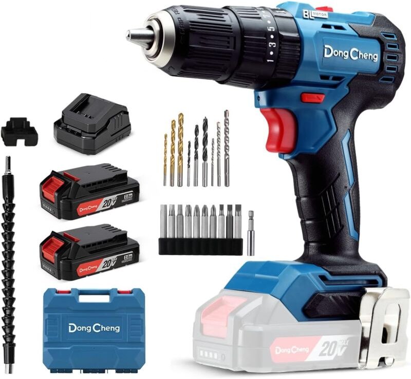 18V 50Nm Akku-Schlagbohrschrauber, inklusive 2 x 2,0Ah Akkus, 20+3 Drehmomentstufen, bürstenlosem Motor, 13-mm-Bohrfutte...