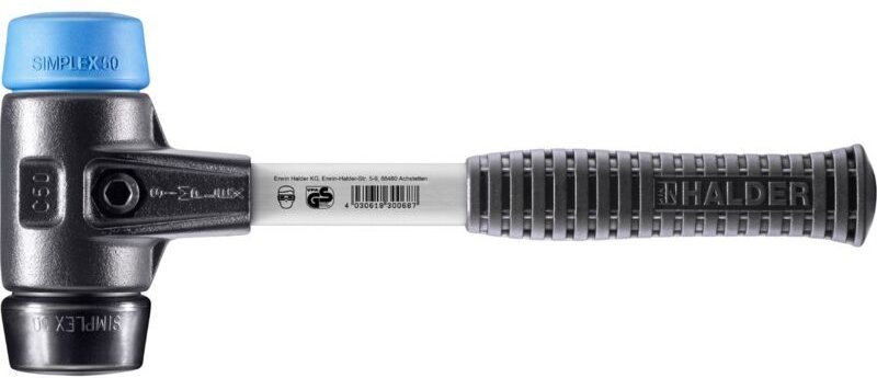 SIMPLEX-Schonhammer, TPE-soft / Gummikomposition mit verstärktem Tempergussgehäuse und Fiberglasstiel D=50 mm 3712.050