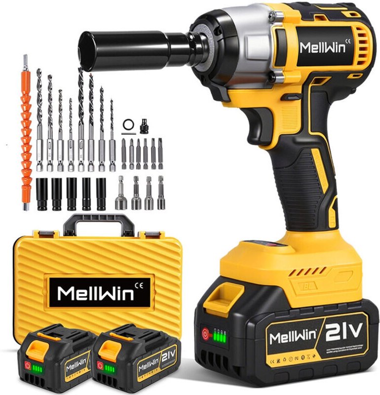 Akku-Schlagschrauber Brushless, 380 Nm Schlagschrauber mit zwei 21-V-Akkus, Radschrauben, Box mit 25 Zubehörteilen