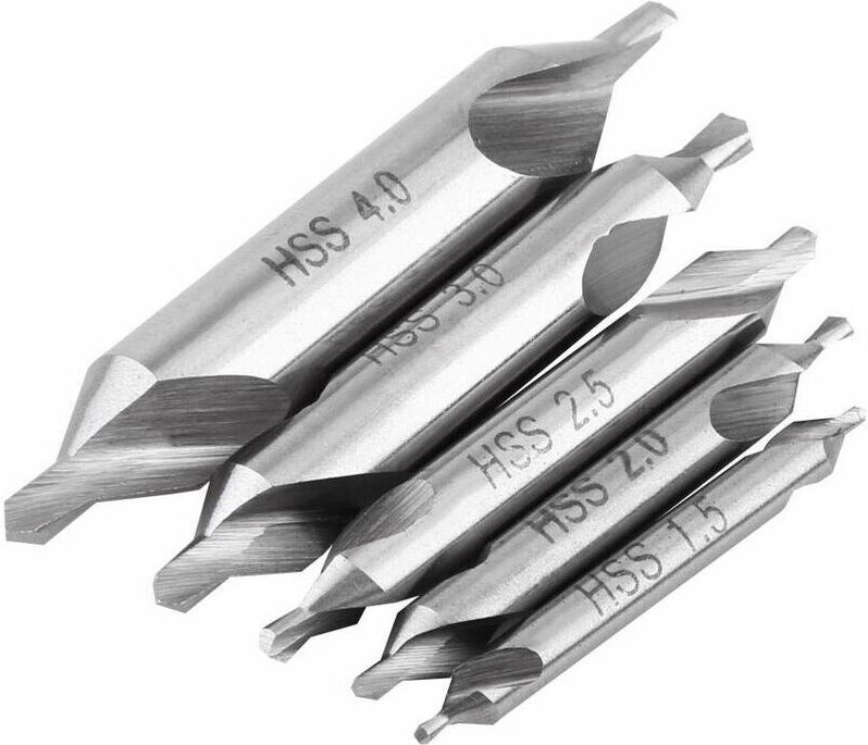 5-teiliges Zentrierbohrer-Set, doppelseitige 60°-HSS-Zentrierbohrer, Bohrer 1,5/2/2,5/3/4 mm