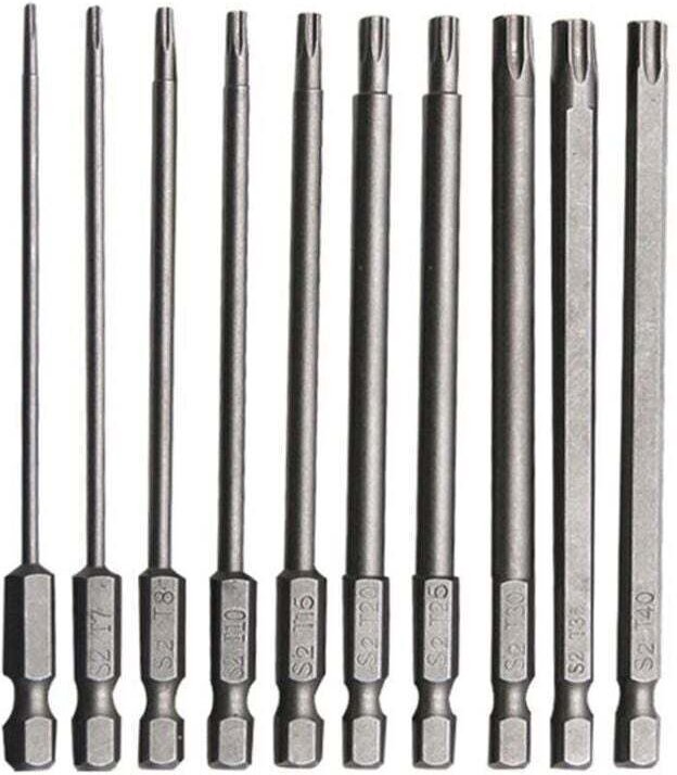 10-teiliges langes Torx-Bit-Set aus Chrom-Vanadium-Stahl, 75 mm, rostfreies langes Schraubendreher-Bit-Set für elektrisc...