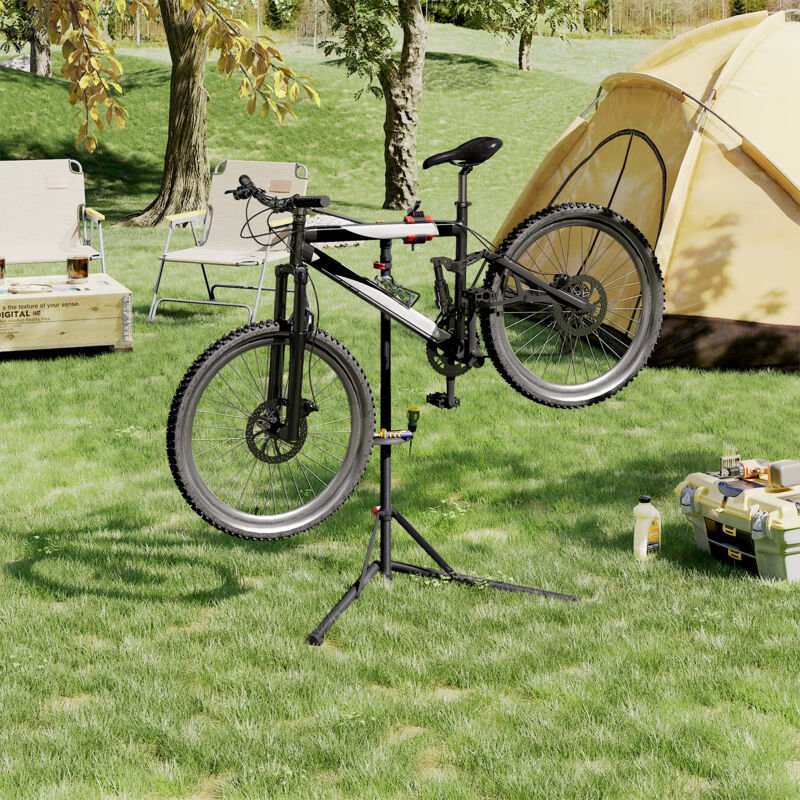 WOLTU Fahrradmontageständer, Reparaturständer für Fahrrad, Montageständer Fahrräder dreibeinig mit Werkzeugablage, klapp...