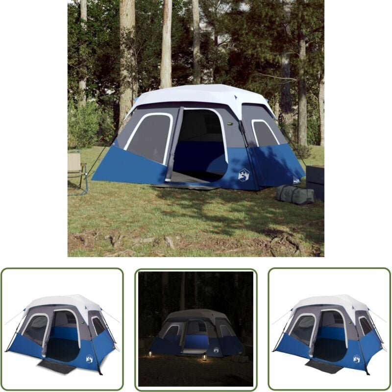 Familienzelt mit led 6 Personen Hellblau Quick Release - Familienzelte - Campingzelt - Zelte - Wohnzelt - Blaues Zelt - ...