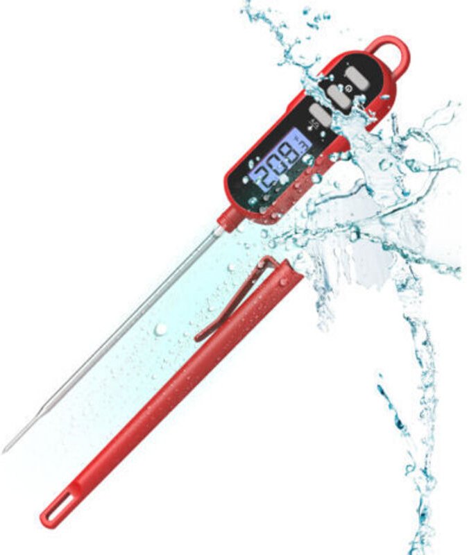 Küchenthermometer, Sofort-Lesen-Küchenthermometer mit langer Sonde und LCD-Bildschirm, IPX6 wasserdicht für Kochen, Back...