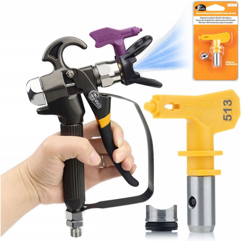 Rosfix Set TurboJet TJ1 – Farbspritzpistole mit Ultra Spray Düse 513 1/4" Anschluss Ergonomisch & Präzise Für Epoxid, Ur...