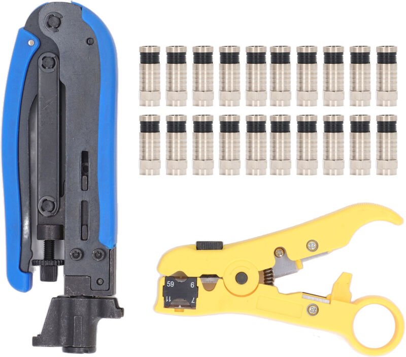 Koaxial-Crimpwerkzeug-Set, verstellbares Koaxialkabel-Crimpwerkzeug mit RG6-Steckern, geeignet für RG6-, RG59-, RG11-, 7...