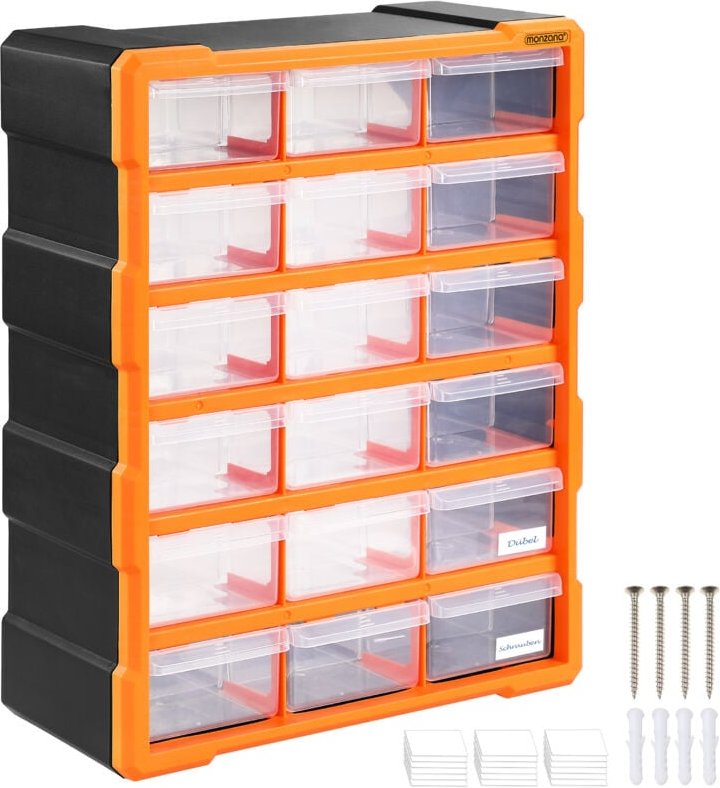 Sortimentskasten MW1506 18 Schubladen 47,5x38x16cm Trennwände bis 36 Fächer Werkstatt Sortierbox Sortierkasten Kleinteil...