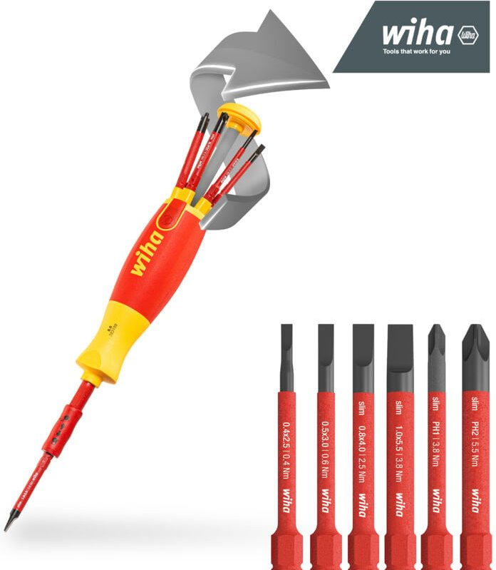 Schraubendreher mit Bit Magazin LiftUp electric Schlitz, Phillips mit 6 slimBits (38610) - Wiha