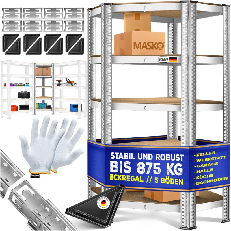 Eckregal Lagerregal Schwerlastregal Kellerregal 180x75x40cm bis 875 kg 5 verstellbare Ablagen MDF-Platten Regal aus Meta...