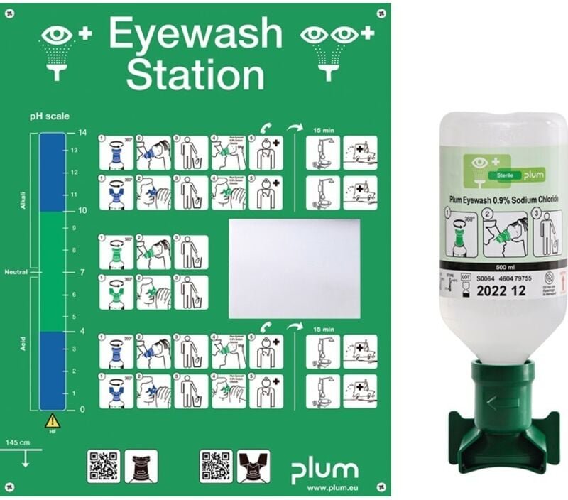 Esculape - Augenspülstation m.0,5l m.Wandhalter m.Piktogramm plum DIN15154-4