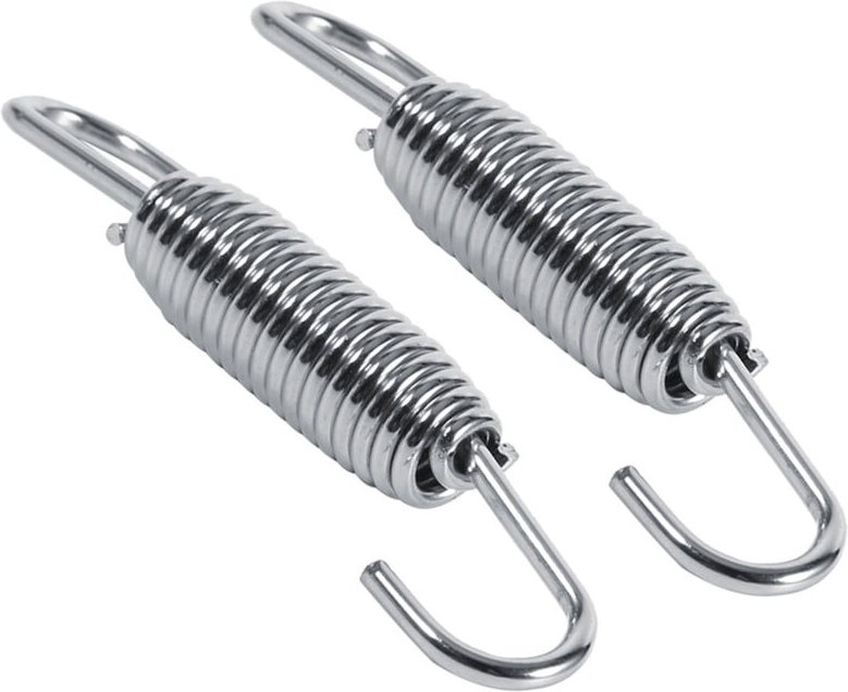 2x Motorradauspuffanlage, voll drehbare Befestigungsfedern, Edelstahl