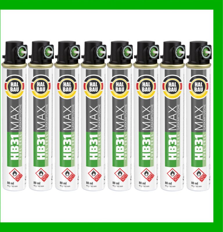 Halbau - Gaskartusche 165mm 80ml Fuel Cell Ersatzgas für Nagler HB31 grün - 8 St.