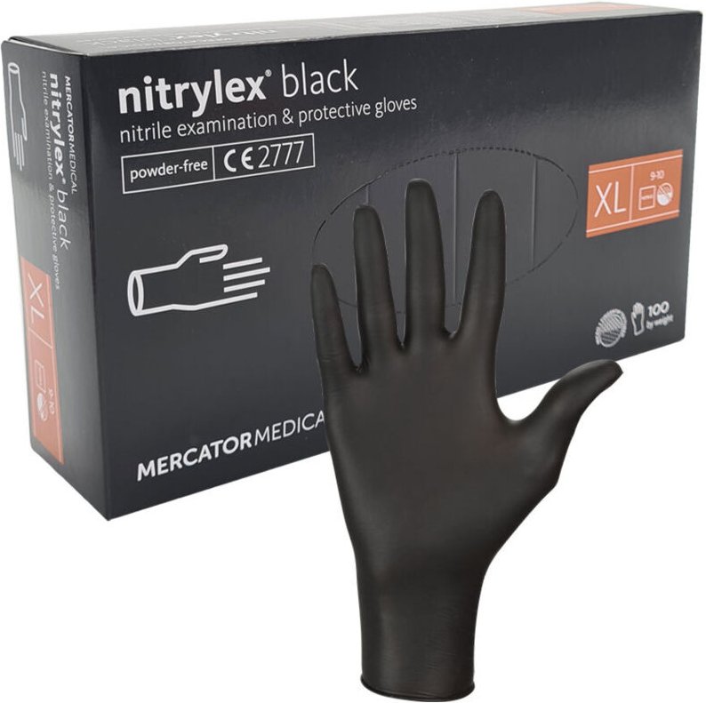 Mercator Nitrylex Schwarze XL Nitrilhandschuhe, 100 Stück