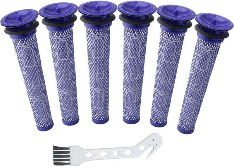 Packung mit 6 Ersatz-Vorfiltern + einer Bürste für Dyson DC58, DC59, V6, V7, V8. Ersatzteilnummer 965661-01.