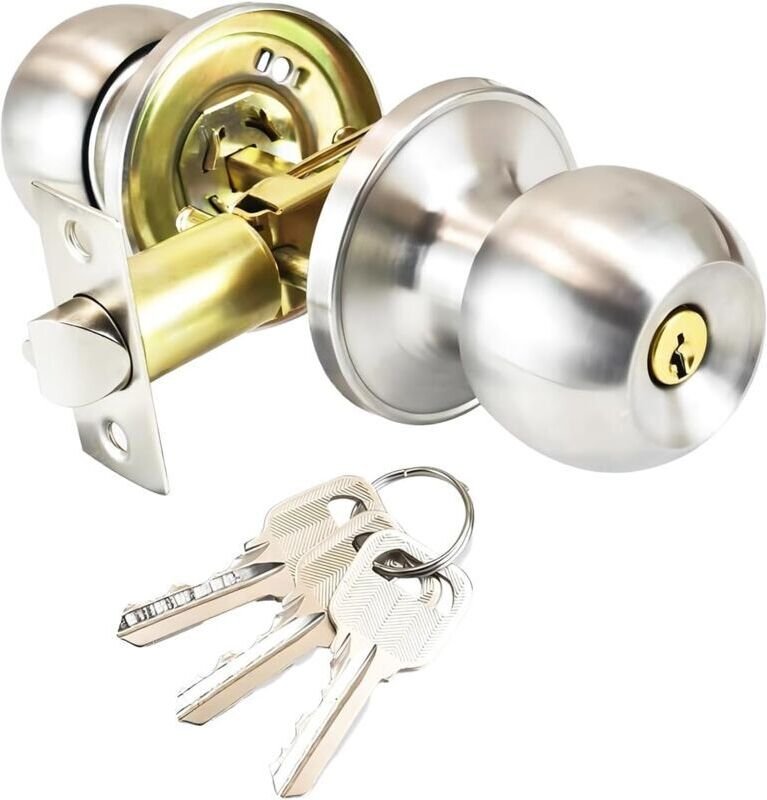 KZQ - Türgriff, rundes Knaufschloss, Türschloss, Schlüsselschloss, Riegelgröße 60 mm