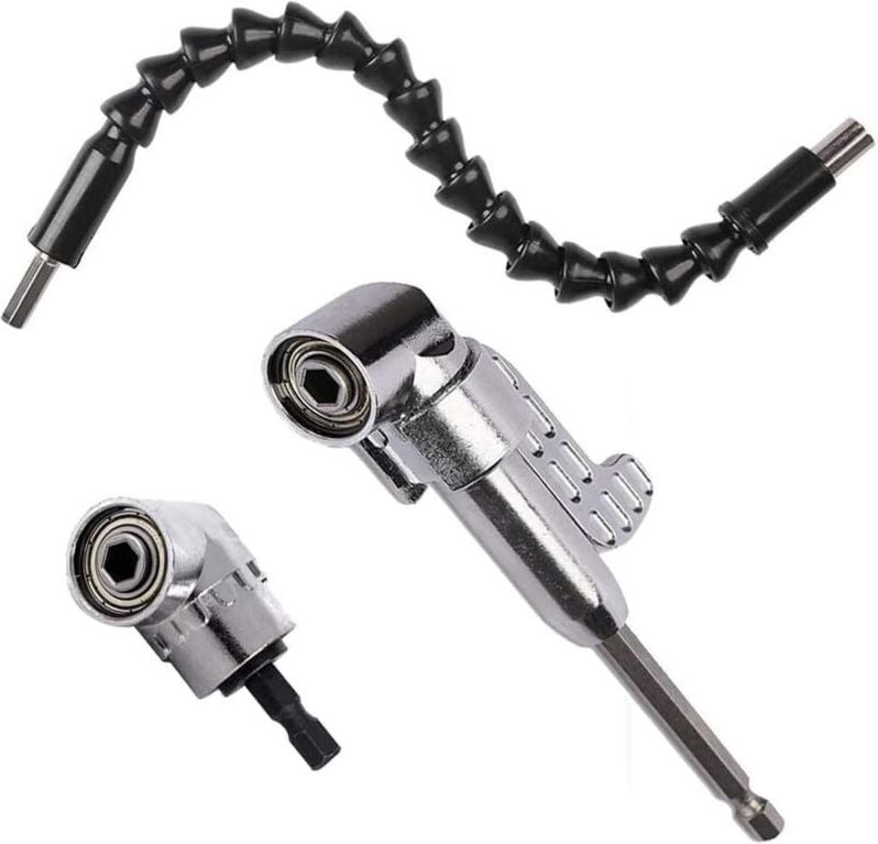 Rechtwinkliger Bohrer (1 Stück kurz + 1 Stück lang) und 1 Stück 30 cm flexibler Schaft-Schraubendreher-Satz, 105-Grad-Wi...