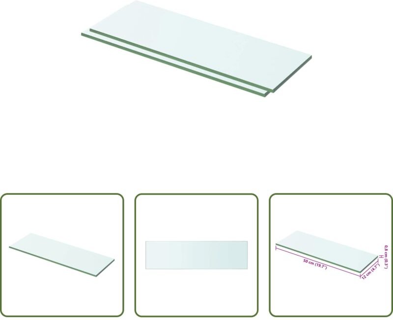 vidaXL Wanddekoration - Regalböden 2 Stk. Glas Transparent 50x12 cm
