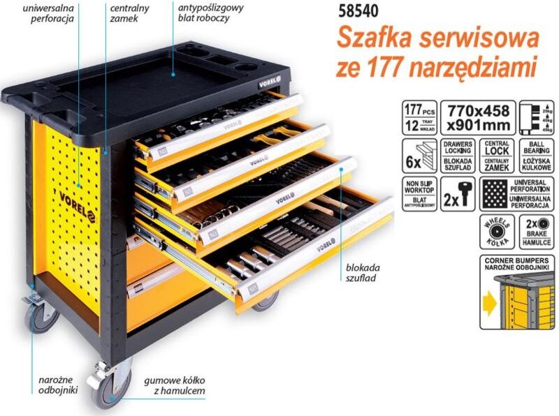 VOREL 58540 Werkzeugwagen Rostfreier Stahl